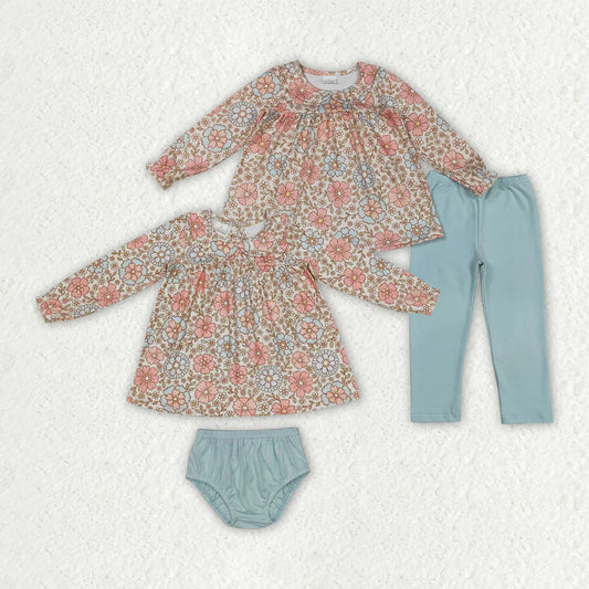 Sibling Baby Girls Kids Long Sleeves Flower Bubble Romper Set Clothes RTS