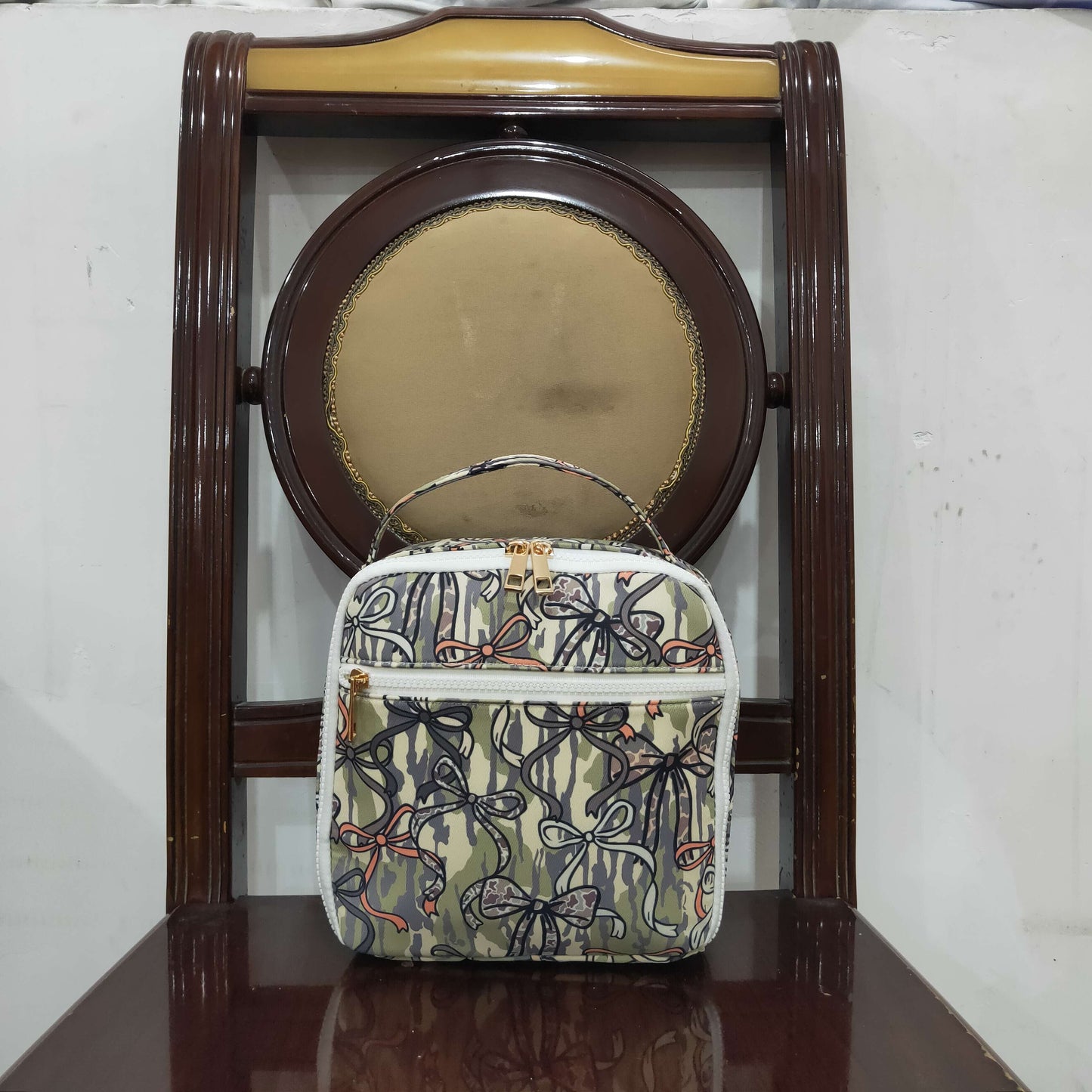 Baby Girls Kids Camo Bows Print Lunch Box Picnic Thermal Bag RTS