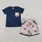 Baby Boys Short Sleeves Navy Shirt Baseball Pockets Shorts Clothes Set RTS