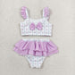 Baby Girls Kids Flower Purple Ruffle Tops Shorts Set Swimsuit Swimwear RTS