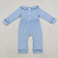 Baby Boy Long Sleeves Blue Stripes Embroidery Dog Romper