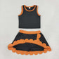 Baby Girls Kids Black Shirt Orange Scallop Skirt Shorts Yoga Active Set Clothes RTS