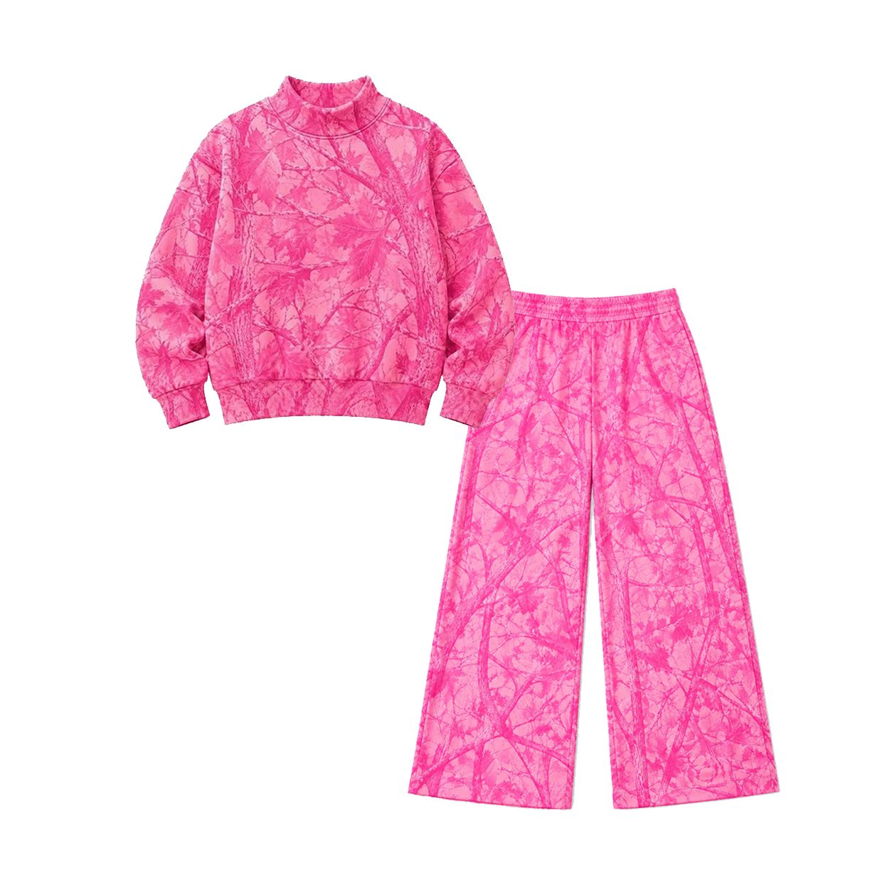 ( No moq ) Preorder Adult Women Long Sleeves Leaves Shirt Camo Pants Pink Set Clothes