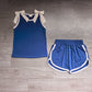 Baby Girls Kids White Bows Shirt Shorts Blue Cotton Set Summer Clothes RTS