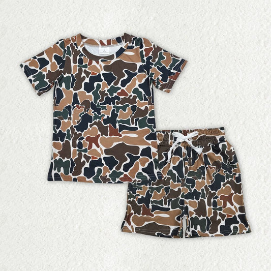 Baby Boys Kids Short Sleeves Brown Green Camo Shirt Pockets Shorts Summer Clothes Set RTS