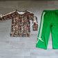 Baby Girls Kids Bows Long Sleeves Camo Shirt Green Pockets Pants Set Clothes RTS
