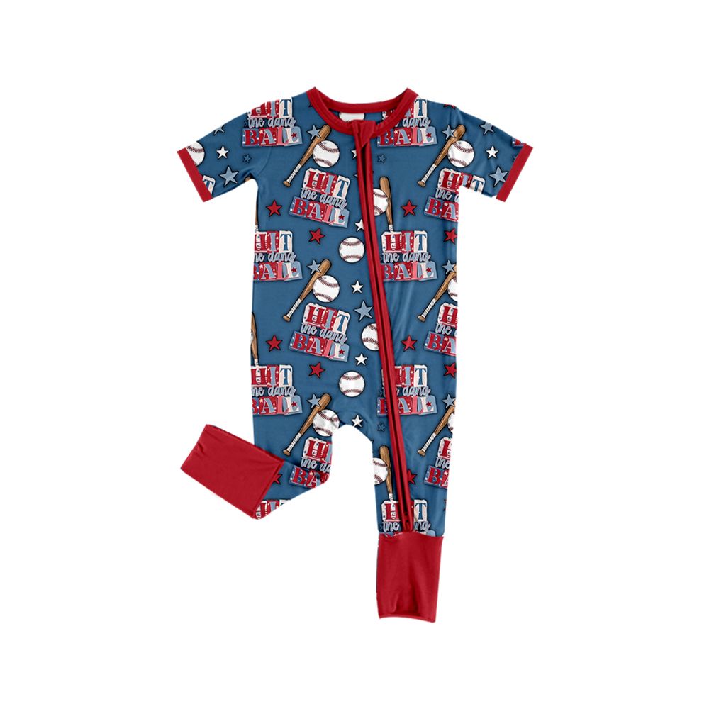 (Moq 5 ) Preorder Baby Boys Kids Short Sleeves Baseball Zipper Footie Romper Clothes