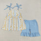 Baby Girl Strap Flower Tunic Tops Blue Ruffle Shorts Clothes Set RTS