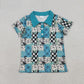 Sibling Baby Boys Short Sleeves Western Cow Cactus Buttons Blue Romper Shirt RTS