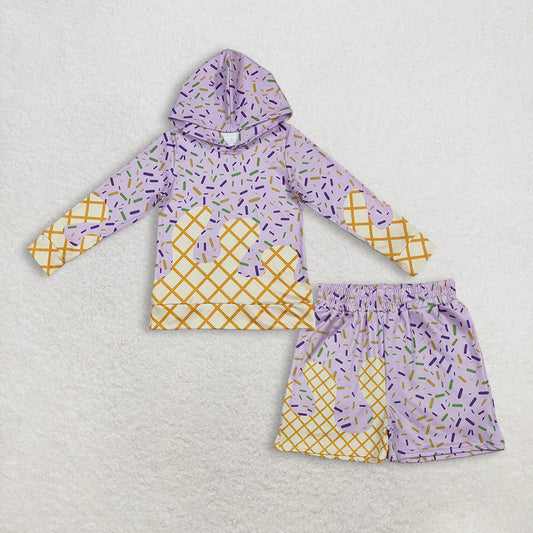 Baby Boys Kids Long Sleeves Sprinkles Drips Hoodie Shirt Pockets Shorts Lavender Clothes Set RTS