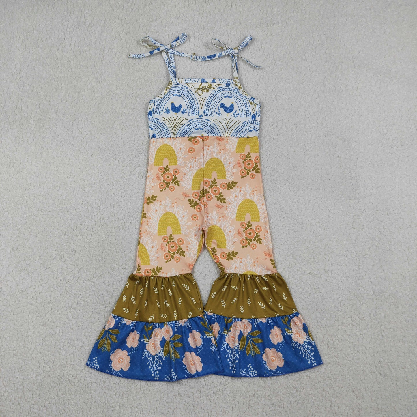 Baby Girls Kids Straps Chicken Flowers Bell Pants Jumpsuit