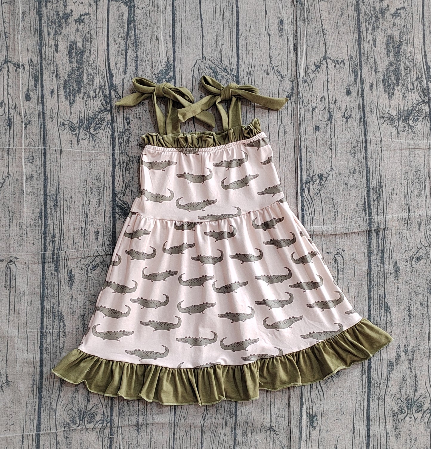 Baby Girls Kids Straps Crocodiles Ruffle Knee Length Dress RTS