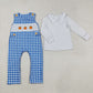 Baby Boy Infant White Shirt Embroidery Pumpkins Blue Plaid Romper Clothes Thanksgiving Fall Set RTS