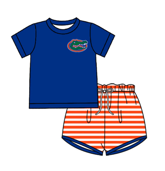 ( Moq 5 ) Baby Boys Short Sleeves Blue Shirt Stripes Shorts Team Clothes Set