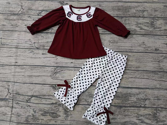 Baby Girl Toddler Long Sleeves Team Tops Dots Pants Outfit Moq 5