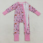 Baby Girl Long Sleeves Ghost Pumpkins Bows Flower Zipper Halloween Pink Romper RTS