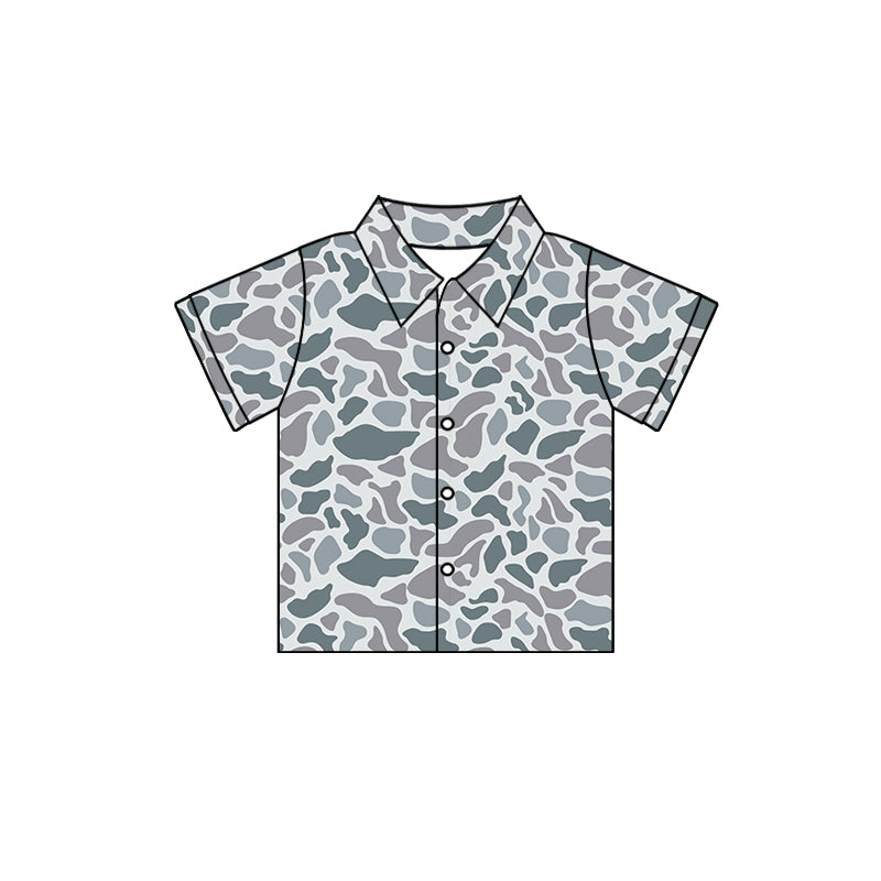 Baby Boy Grey Camo Short Sleeves Buttons Shirt Tops Moq 5