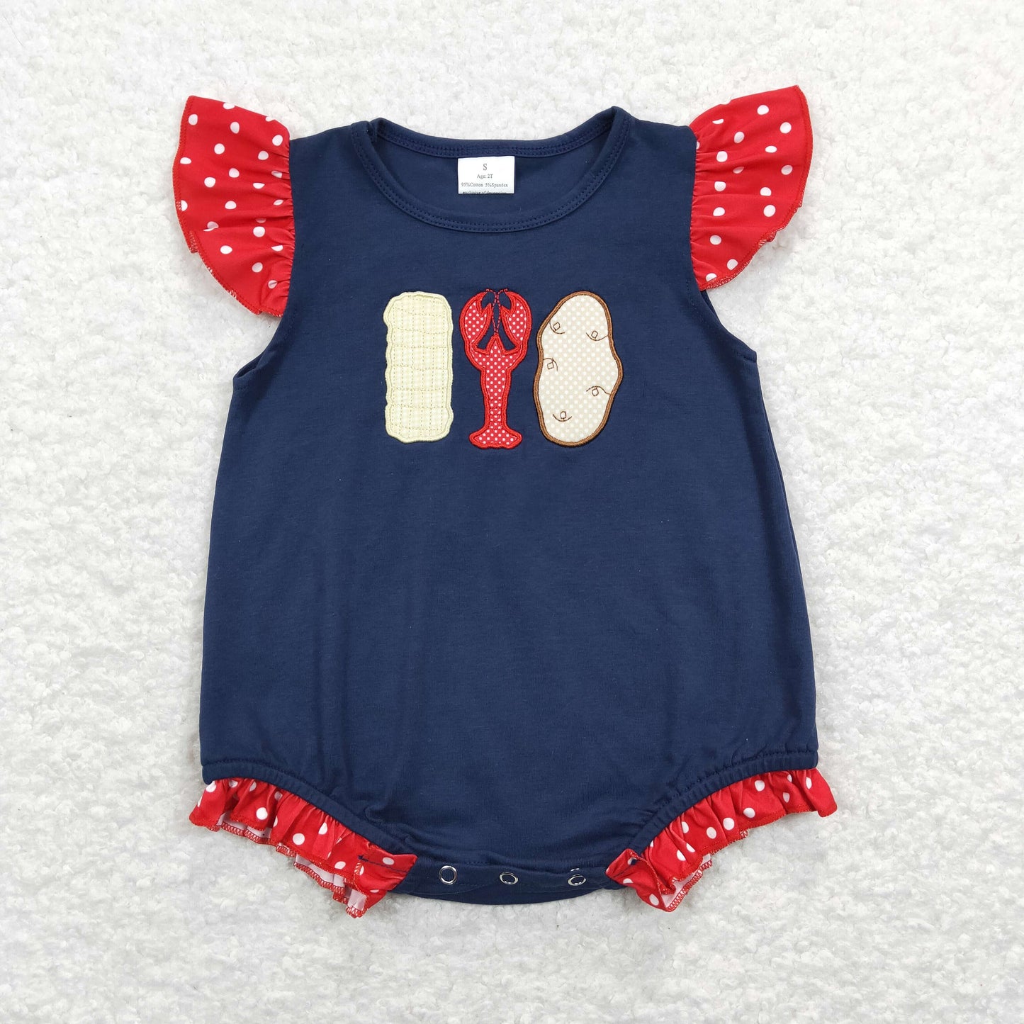 SR0740 Baby Boy Sleeveless Embroidery Crawfish Potato One Piece Summer Romper