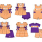 ( Moq 5 ) Baby Girls Toddler Short Sleeves Orange Stripes Purple Bows Knee Length Dress