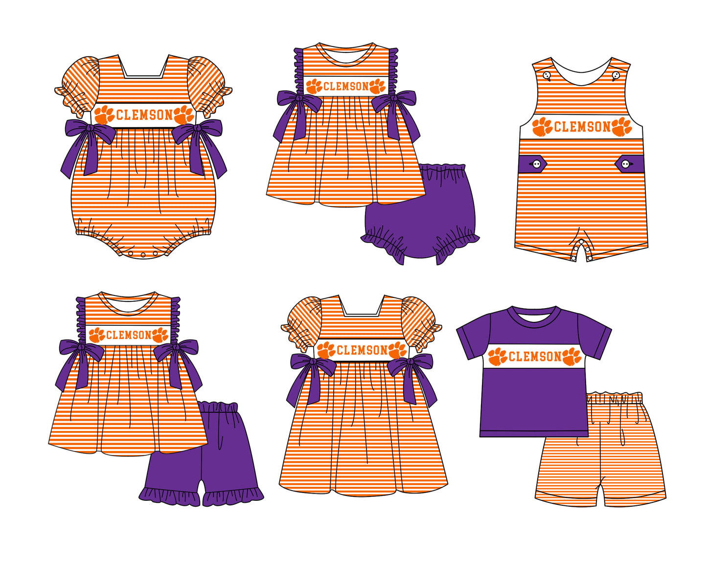 ( Moq 5 ) Baby Boys Toddler Short Sleeves Purple Shirt Orange Stripes Shorts Team Summer Set