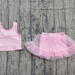 ( No moq ) Preorder Baby Girls Kids Pink Tops Tulle Skirt Shorts Set Yoga Active Summer Clothes
