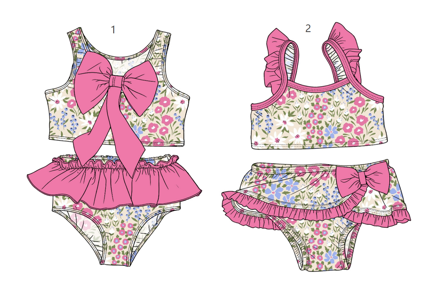 ( Moq 5 Each Style ) Sibling Baby Girls Kids Flower Tops Ruffle Shorts Bows Sets Summer Swimsuits