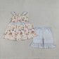 Baby Girls Kids Farm Animals Ruffle Tops Blue Plaid Shorts Clothes Set RTS