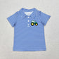 Baby Boy Blue Stripes Short Sleeves Embroidery Tractor Shirt Tops