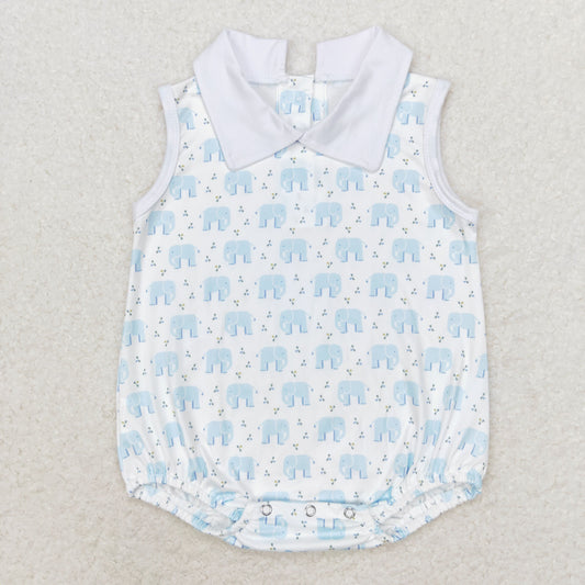 Baby Boy Summer Sleeveless Blue Elephant Bubble Romper