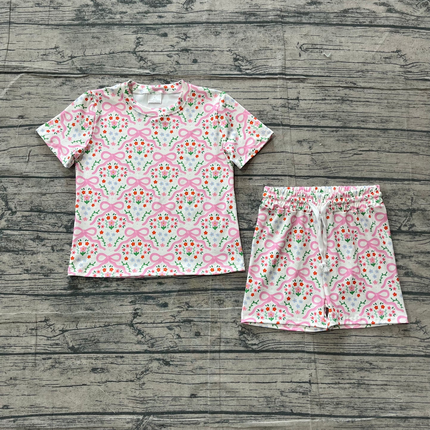 Baby Girls Kids Short Sleeves Bows Floral Shirt Shorts Summer Set RTS