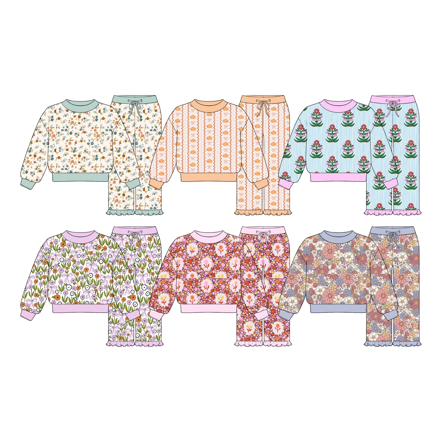 ( Moq 5 Each Style ) Sibling Baby Girls Kids Long Sleeves Flower Shirts Pants Sets Fall Clothes