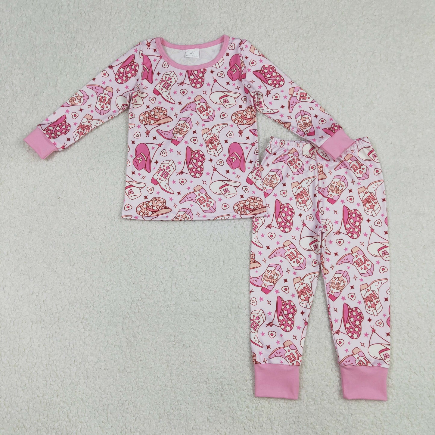 Baby Girls Long Sleeves Hats Boots Hearts Shirt Pants Valentine Pink Pajamas Clothes Set RTS