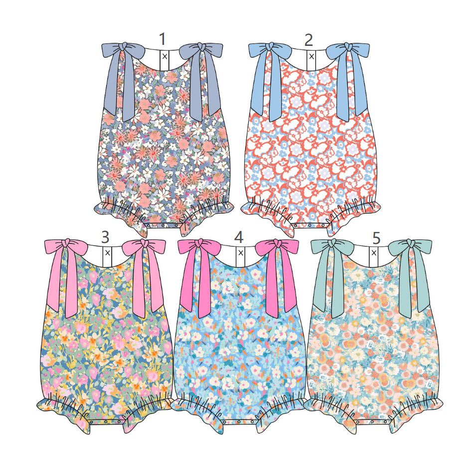 ( Moq 5 Each Style ) Baby Girls Infant Bows Sleeveless Flower Bubble Rompers Summer Clothes
