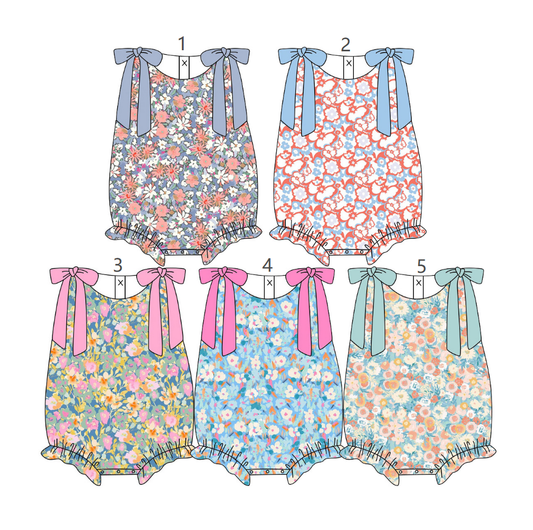 ( Moq 5 Each Style ) Baby Girls Infant Bows Sleeveless Flower Bubble Rompers Summer Clothes