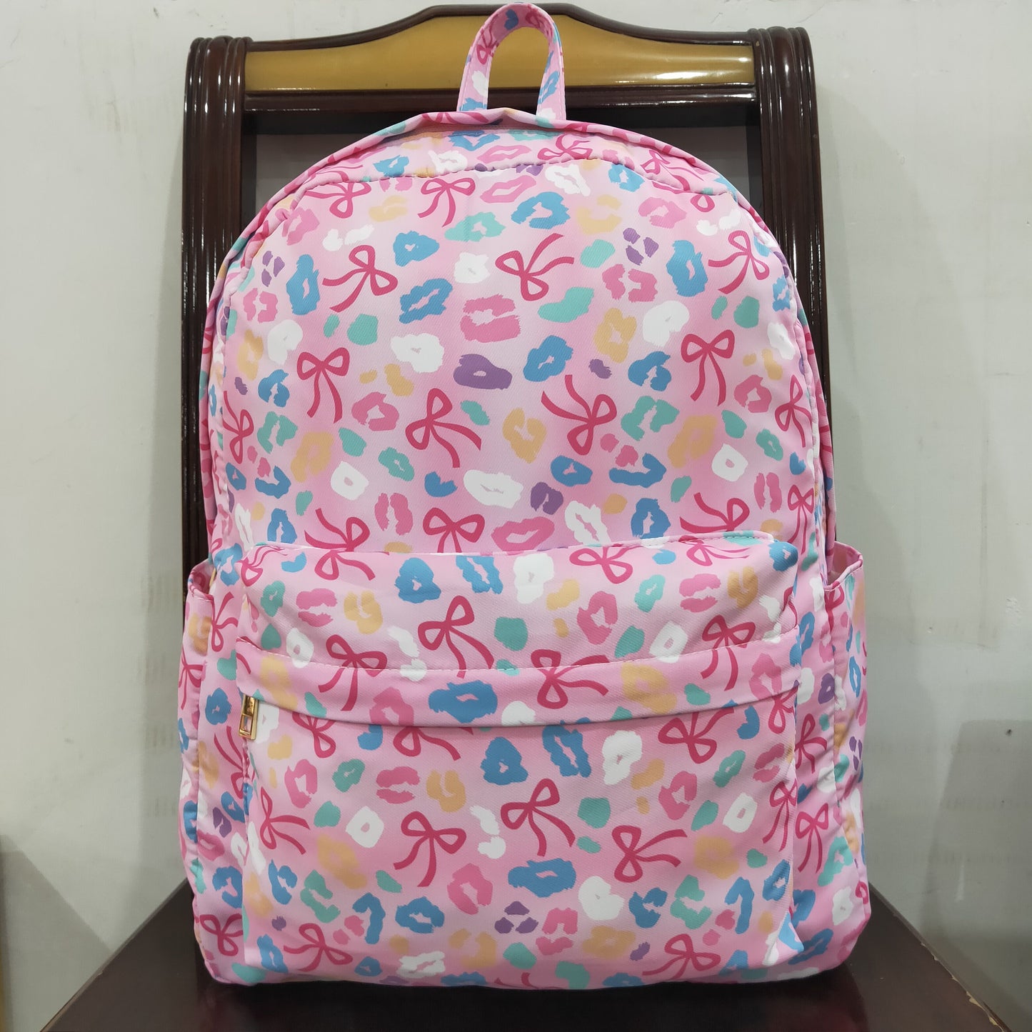 Baby Girl Toddler Colorful Leopard Bows Backpack Bags RTS