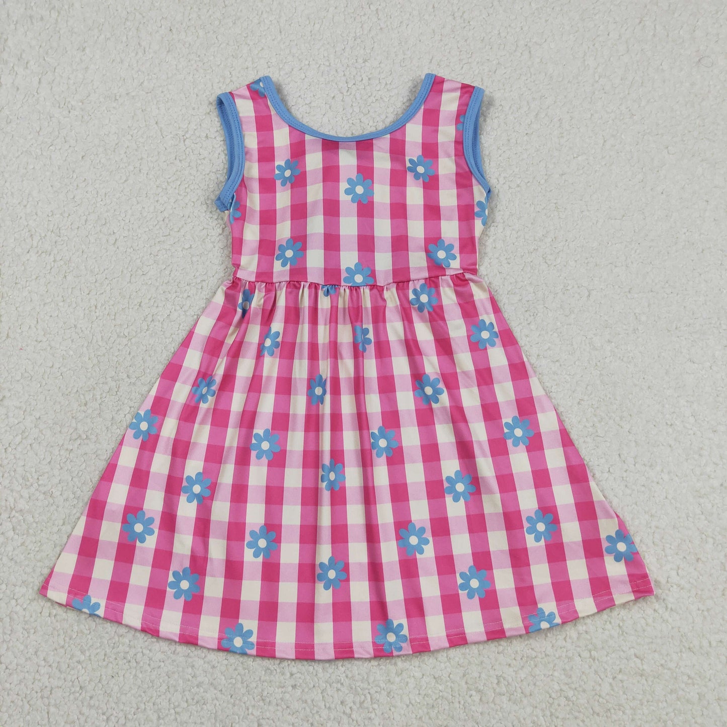 Baby Girls Kids Bows Sleeveless Pink Plaid Flower Knee Length Dress RTS