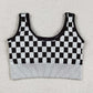 Adult Woman Sleeveless Black Checkered Knitted Yoga Tank Tops RTS