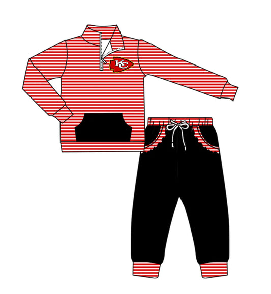 ( Moq 5 ) Baby Girls Toddler Red Stripes Long Sleeves Zipper KC Pullover Pockets Pants Team Clothes Outfit