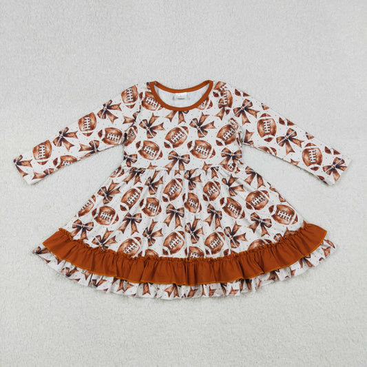 Baby Girl Long Sleeves Football Bows Ruffle Knee Length Dress RTS
