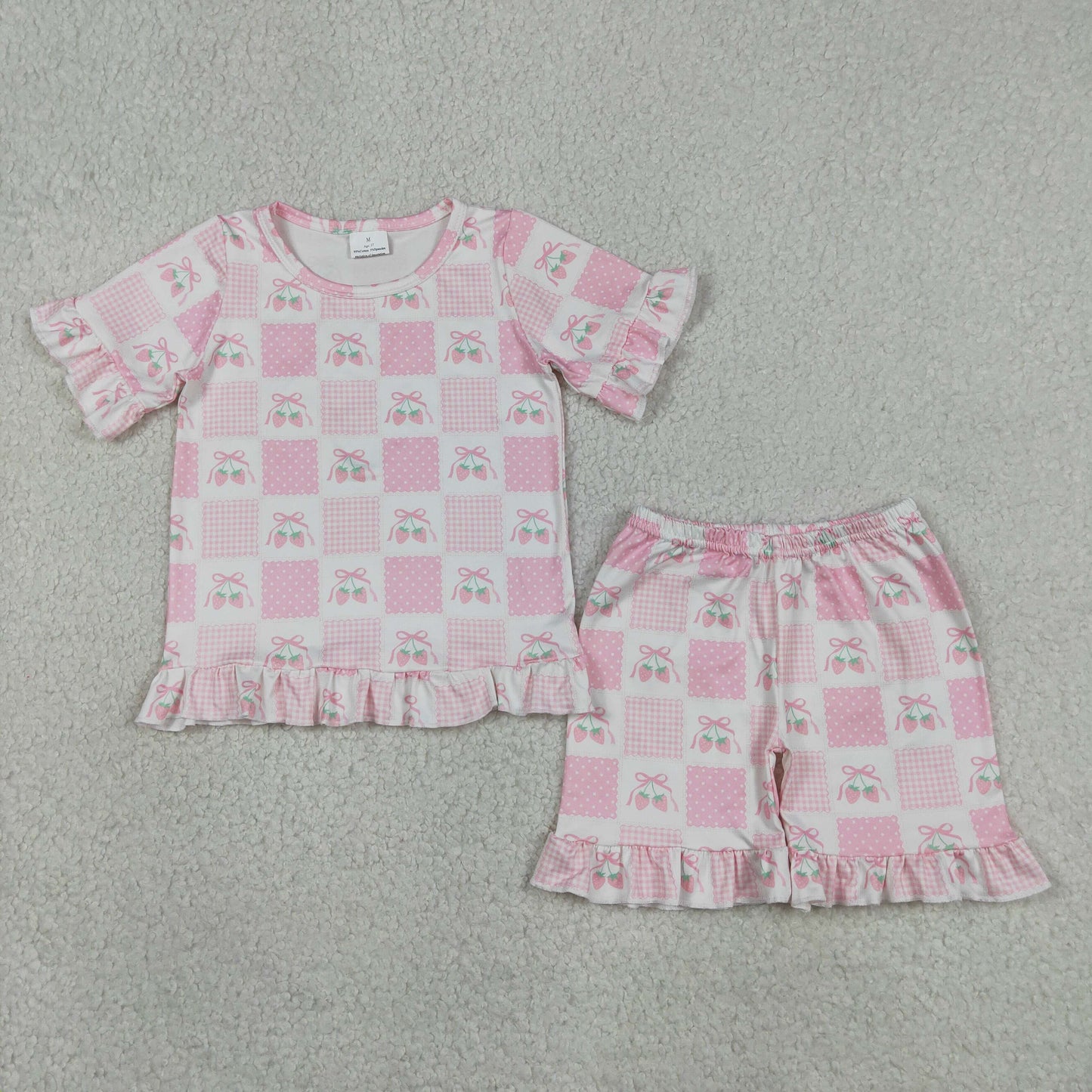 Baby Girls Short Sleeves Strawberry Bows Shirt Shorts Summer Clothes Set RTS