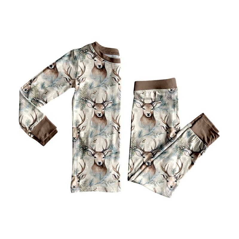 ( Moq 5 ) Preorder Baby Boys Kids Long Sleeves Deer Shirt Pants Set Pajamas Clothes