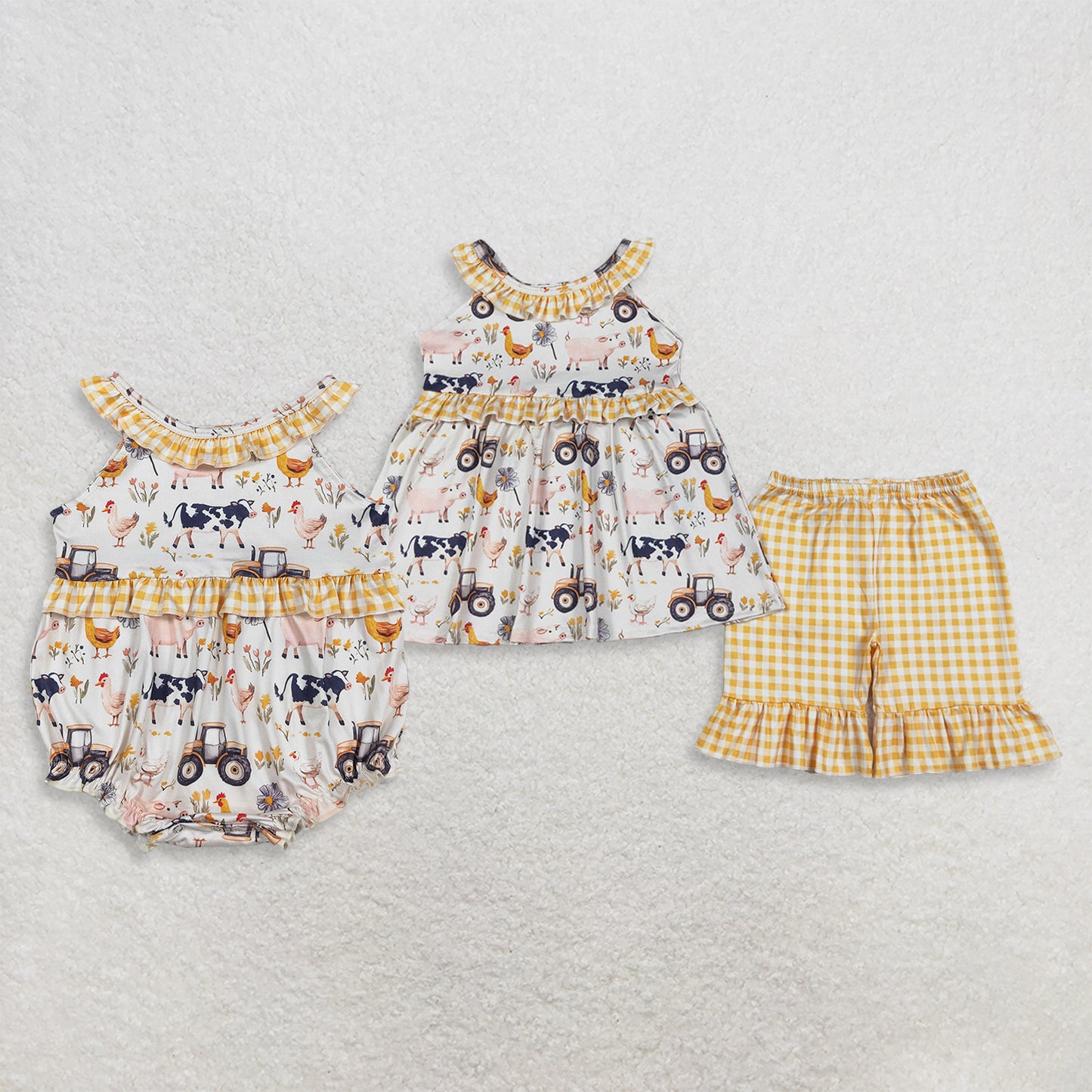 Sibling Baby Girls Kids Farm Animals Flower Tops Shorts Set Romper Summer Clothes RTS