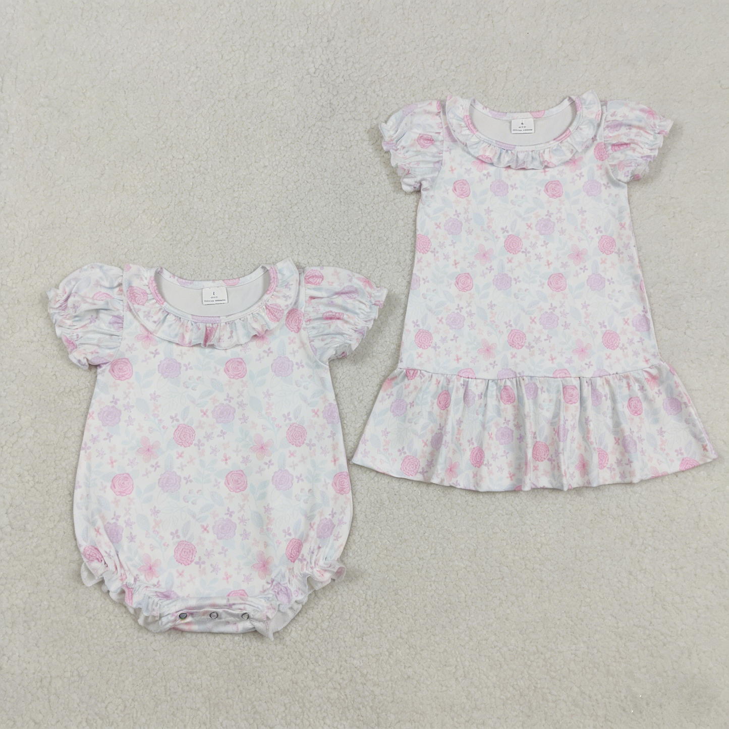 Sibling Baby Girls Kids Short Sleeves Flower Ruffle Romper Dress Summer Clothes RTS
