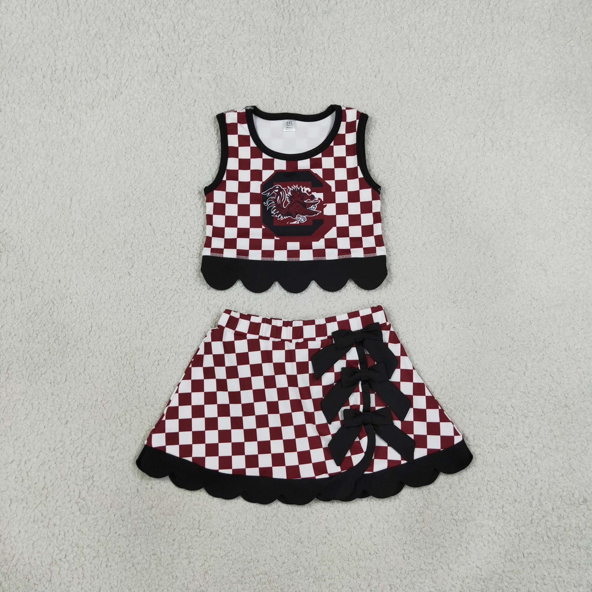 Baby Girls Kids Chicken Checked Shirt Scallop Bows Skirt Shorts Team Set Yoga Active Clothes RTS