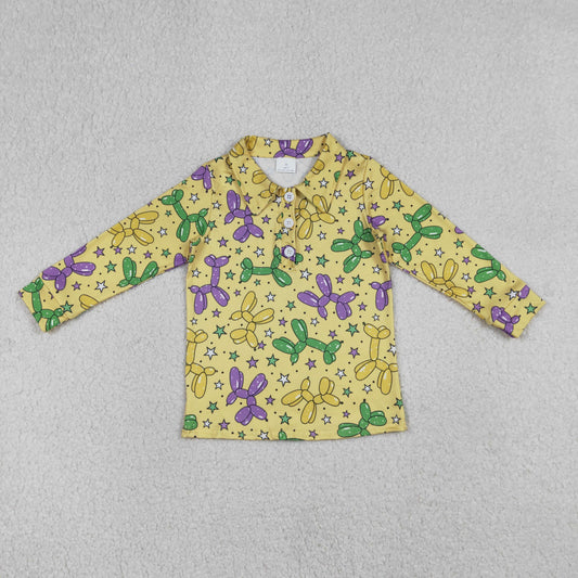 Baby Boys Kids Yellow Long Sleeves Balloons Mardi Gras Buttons Shirt Tops RTS