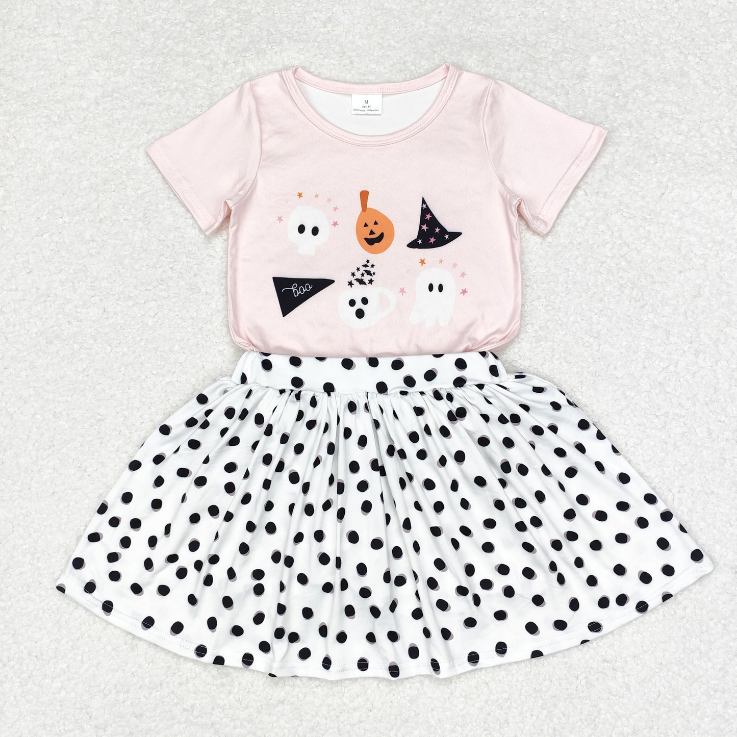 Baby Girl Halloween Short Sleeves Pumpkin Shirt Skirt With Shorts Set