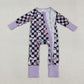 Baby Girl Long Sleeves Ghost Candy Plaid Halloween Purple Zipper Romper RTS