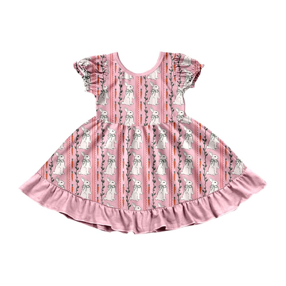 ( Moq 5 ) Preorder Baby Girls Kids Short Sleeves Rabbits Bows Carrots Easter Ruffle Dress Clothes