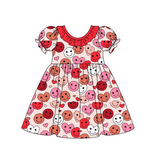 Baby Girl Short Sleeves Valentines Smile Knee Length Dress Moq 5