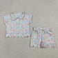 Baby Girls Kids Short Sleeves Zipper Shirt Flower Bows Scallop Shorts Set Clothes RTS